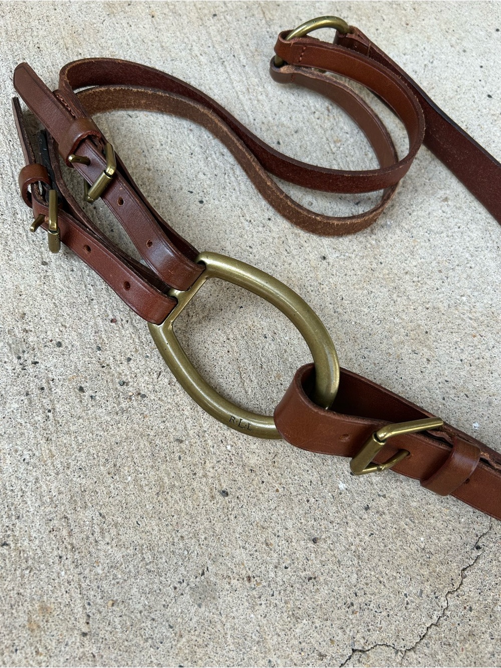 Vintage Lauren Ralph Lauren Equestrian Style Brown Leather Belt with Gold Buckle